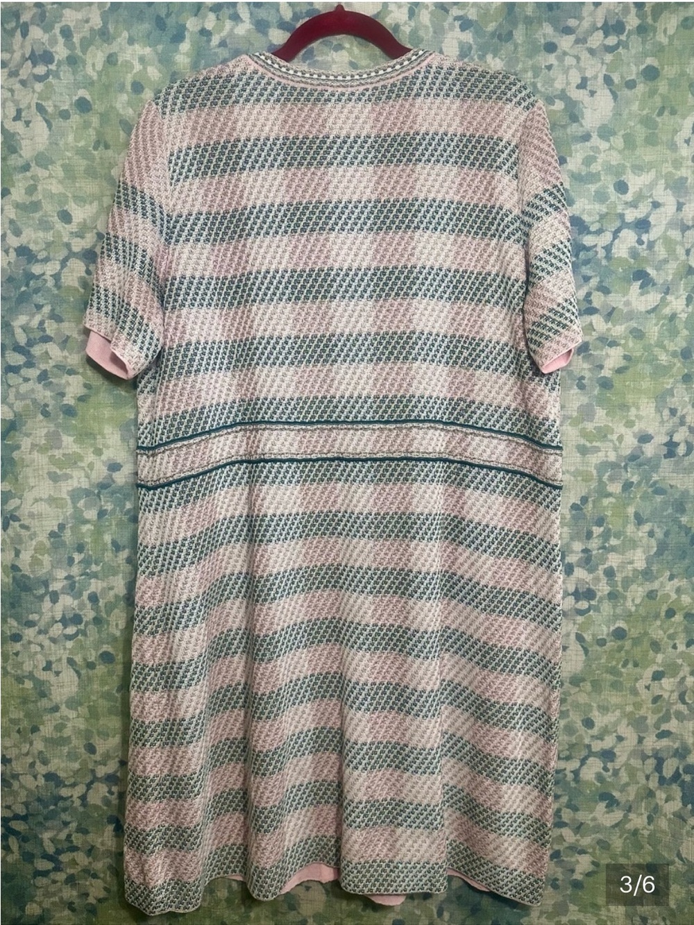 Misook Textured Knit Gold Button Dress Pink Blue Stripe Midi XL - Picture 3 of 5